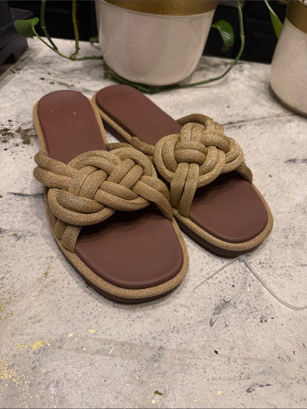 Rothy's Metallic Gold Knotted Slide Sandals size 12